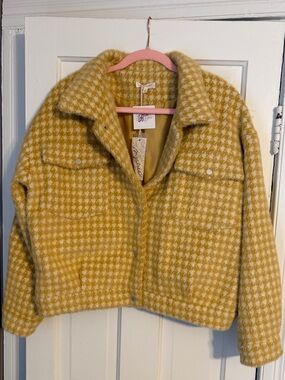 Mystree Yellow & Cream Houndstooth Coat